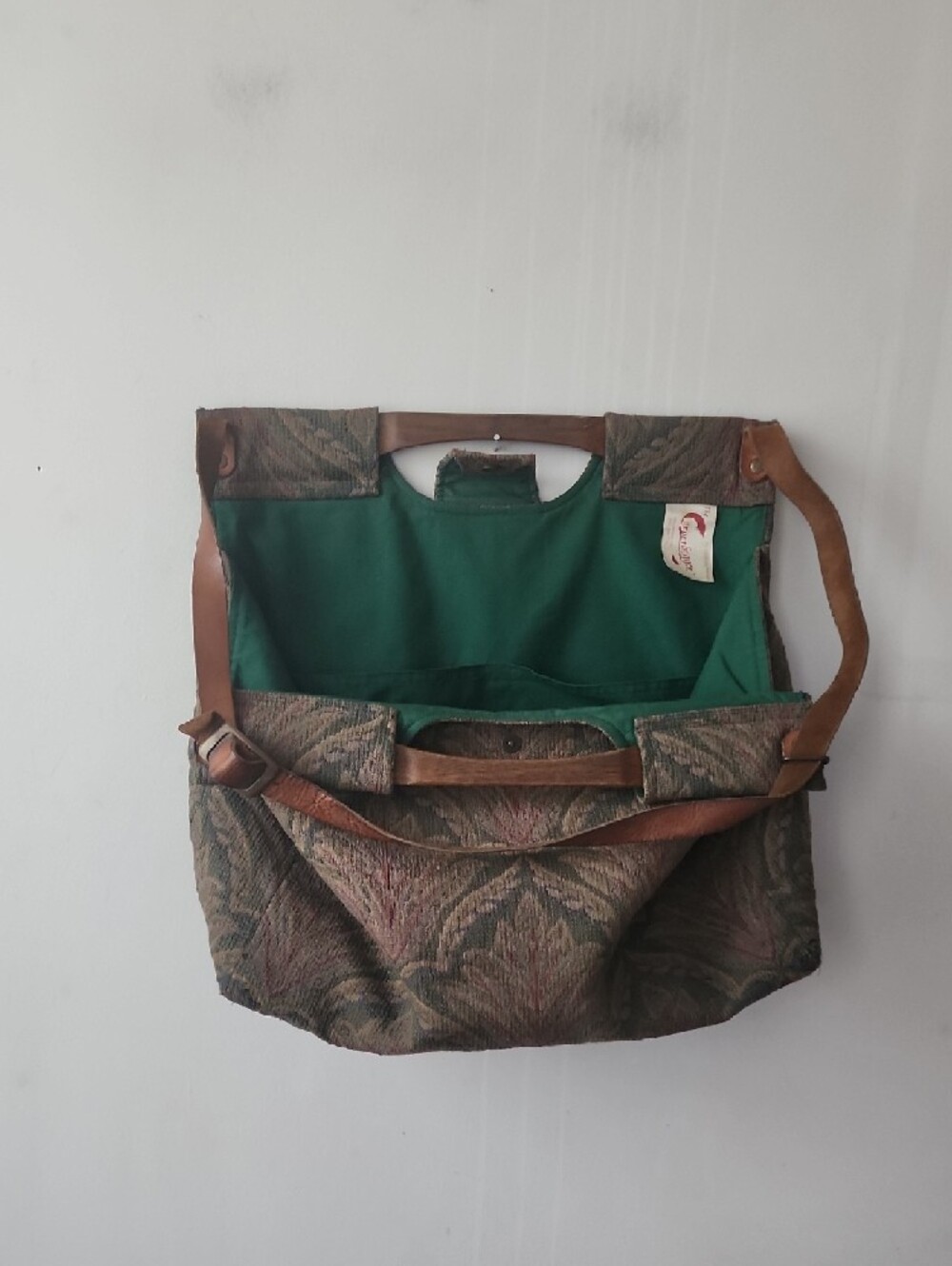 Tapestry Pattern Messenger Bag with Green Interior - Picture 3 of 15